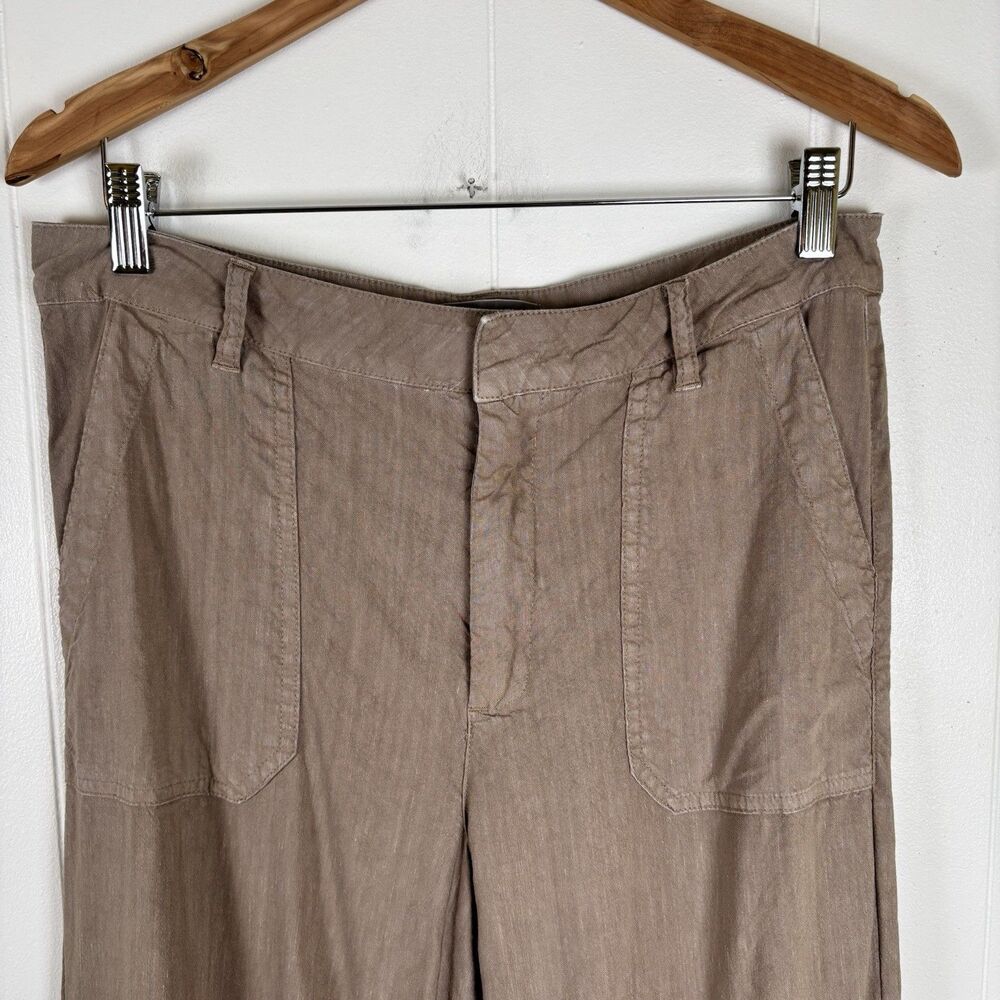 KUT From The Kloth Topaz Womens Size 8 Wide Leg Cropped Pants Taupe Linen Blend - Picture 2 of 11